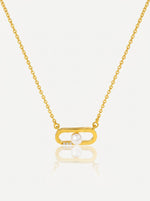 Load image into Gallery viewer, Paperclip Pearl Necklace Gold-Tone Front View — Solisita
