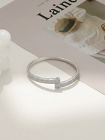 Load image into Gallery viewer, Pavé Crystal Bar Hinged Bangle Silver Angle with Light — Solisita
