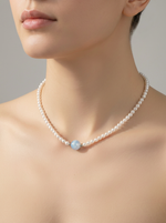 Load image into Gallery viewer, Pearl Beaded Necklace with Coloured Centre Gold-Tone On-Model Styled — Solisita

