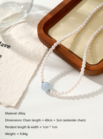 Load image into Gallery viewer, Pearl Beaded Necklace with Coloured Centre Gold-Tone Flat-Lay — Solisita
