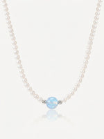 Load image into Gallery viewer, Pearl Beaded Necklace with Coloured Centre Gold-Tone Front View — Solisita

