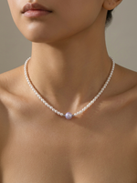 Load image into Gallery viewer, Pearl Beaded Necklace with Coloured Centre Gold-Tone Side View — Solisita
