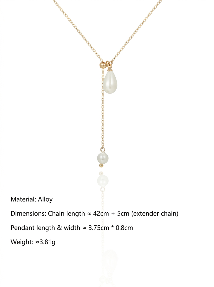 Pearl Lariat Necklace Gold Flat-Lay Styled — Solisita