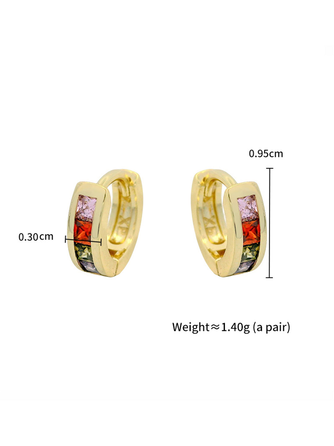 Rainbow Crystal Huggie Earrings Gold Flat-Lay Style — Solisita