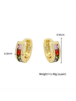 Load image into Gallery viewer, Rainbow Crystal Huggie Earrings Gold Flat-Lay Style — Solisita
