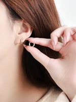 Load image into Gallery viewer, Rainbow Crystal Huggie Earrings Gold On-Ear Shot — Solisita
