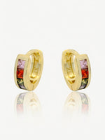 Load image into Gallery viewer, Rainbow Crystal Huggie Earrings Gold Front View — Solisita
