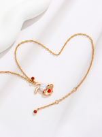 Load image into Gallery viewer, Rose Gold Bunny &amp; Pearl Necklace Gold-Tone On-Neck Model — Solisita
