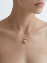 Load image into Gallery viewer, Rose Gold Bunny &amp; Pearl Necklace Gold-Tone On-Hand Shot — Solisita
