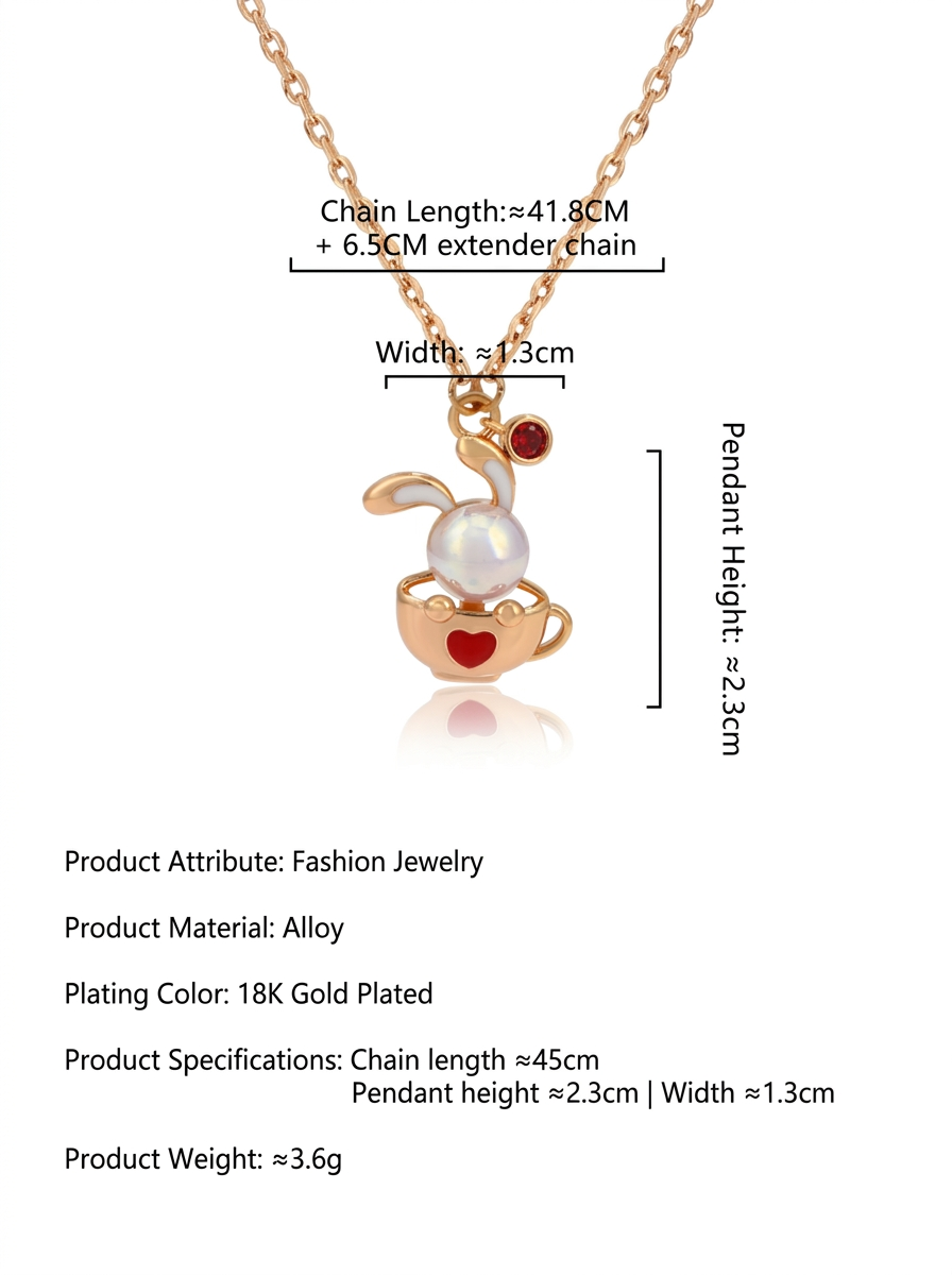 Rose Gold Bunny & Pearl Necklace Gold-Tone Flat-Lay Styled — Solisita