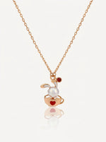 Load image into Gallery viewer, Rose Gold Bunny &amp; Pearl Necklace Gold-Tone Front View — Solisita
