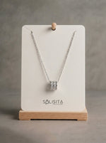 Load image into Gallery viewer, Pavé Crystal Circle Pendant Silver Close-Up Detail — Solisita
