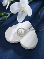Load image into Gallery viewer, Silver Pearl Vortex Pendant White Angle View — Solisita
