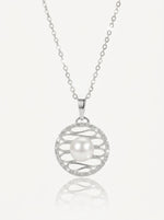 Load image into Gallery viewer, Silver Pearl Vortex Pendant White Front View — Solisita
