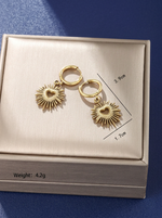Load image into Gallery viewer, Solar Heart Earrings Gold Styled With Outfit — Solisita
