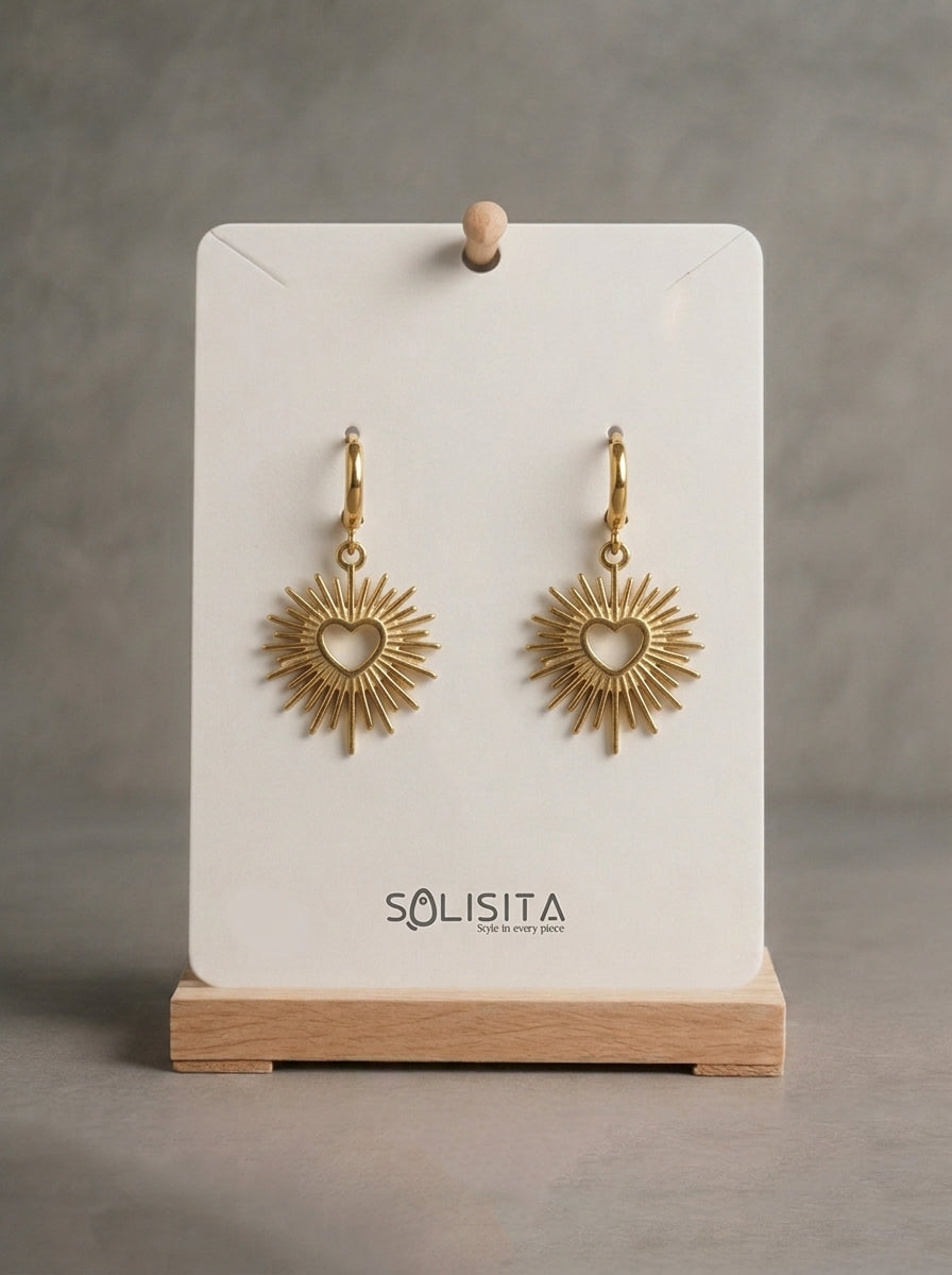 Solar Heart Earrings Gold Close-Up Detail — Solisita