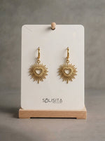 Load image into Gallery viewer, Solar Heart Earrings Gold Close-Up Detail — Solisita
