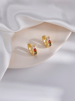 Load image into Gallery viewer, Rainbow Crystal Huggie Earrings Gold Angle View — Solisita
