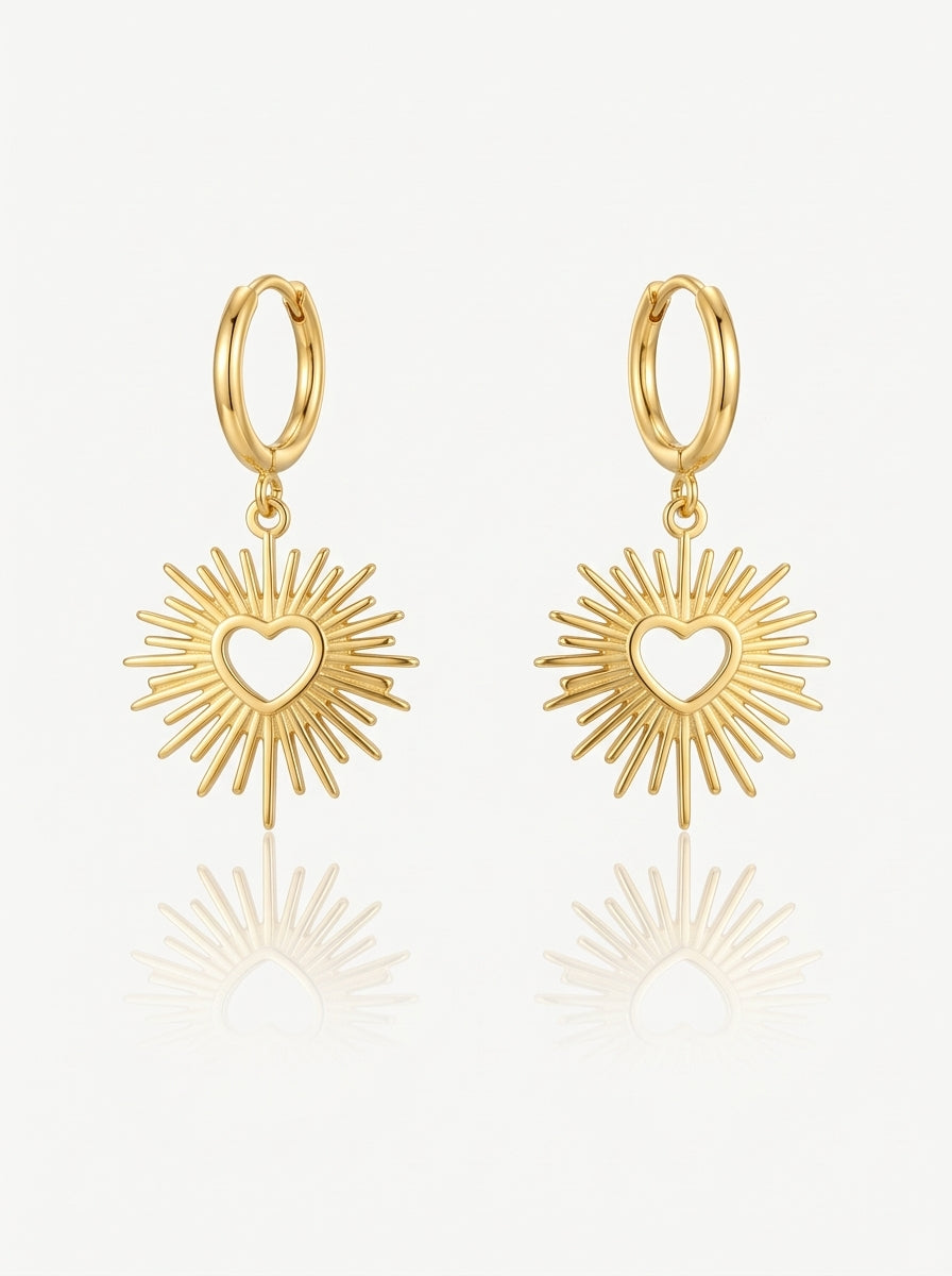 Solar heart earrings gold front view — solisita