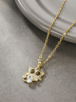 Load image into Gallery viewer, Sparkling Crystal Kitten Pendant Gold Angle View — Solisita
