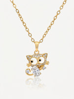 Load image into Gallery viewer, Sparkling Crystal Kitten Pendant Gold Front View — Solisita
