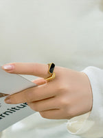 Load image into Gallery viewer, Stainless Steel Black Signet Open Ring Gold Side View — Solisita
