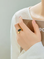 Load image into Gallery viewer, Stainless Steel Black Signet Open Ring Gold On-Hand — Solisita
