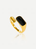 Load image into Gallery viewer, Stainless Steel Black Signet Open Ring Gold Front View — Solisita
