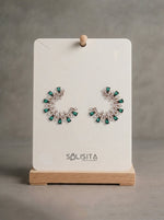 Load image into Gallery viewer, Sunburst Crystal C-Hoop Earrings Gold Detail Close-Up — Solisita
