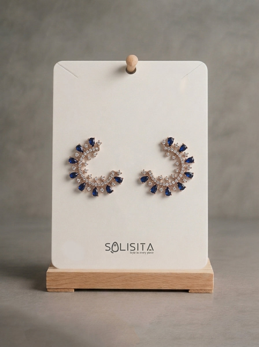 Sunburst Crystal C-Hoop Earrings Gold On-Hand Angle — Solisita