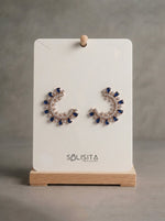 Load image into Gallery viewer, Sunburst Crystal C-Hoop Earrings Gold On-Hand Angle — Solisita
