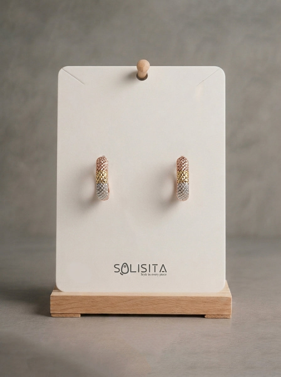 Tricolor textured u hoop earrings copper alloy side view — solisita