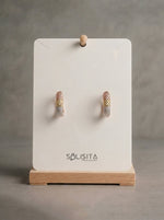 Load image into Gallery viewer, Tricolor Textured U-Hoop Earrings Copper Alloy Side View — Solisita
