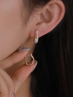 Load image into Gallery viewer, Tricolor Textured U-Hoop Earrings Copper Alloy Detail Close-Up — Solisita
