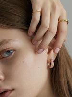 Load image into Gallery viewer, Tricolor Textured U-Hoop Earrings Copper Alloy On-Ear Shot — Solisita
