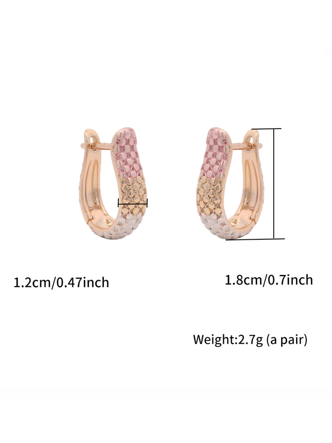Tricolor Textured U-Hoop Earrings Copper Alloy Flat-Lay — Solisita
