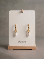 Load image into Gallery viewer, Twisted Pearl Drop Earrings Gold Close-Up Detail — Solisita
