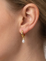 Load image into Gallery viewer, Twisted Pearl Drop Earrings Gold Side Angle — Solisita
