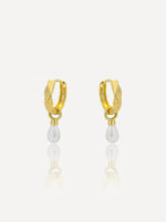 Load image into Gallery viewer, Twisted Pearl Drop Earrings Gold Front View — Solisita
