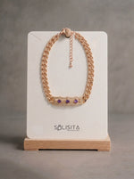 Load image into Gallery viewer, Vintage Amethyst Cuban Bracelet Gold Detail Close-Up — Solisita
