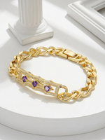 Load image into Gallery viewer, Vintage Amethyst Cuban Bracelet Gold Styled — Solisita
