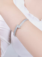 Load image into Gallery viewer, Pavé Crystal Bar Hinged Bangle Silver Side View — Solisita
