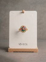 Load image into Gallery viewer, Vintage Multi-Colour Crystal Flower Ring Gold Close-Up Detail — Solisita
