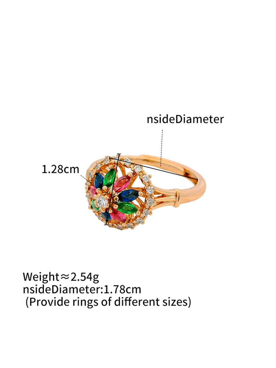 Vintage Multi-Colour Crystal Flower Ring Gold Flat-Lay Styled — Solisita