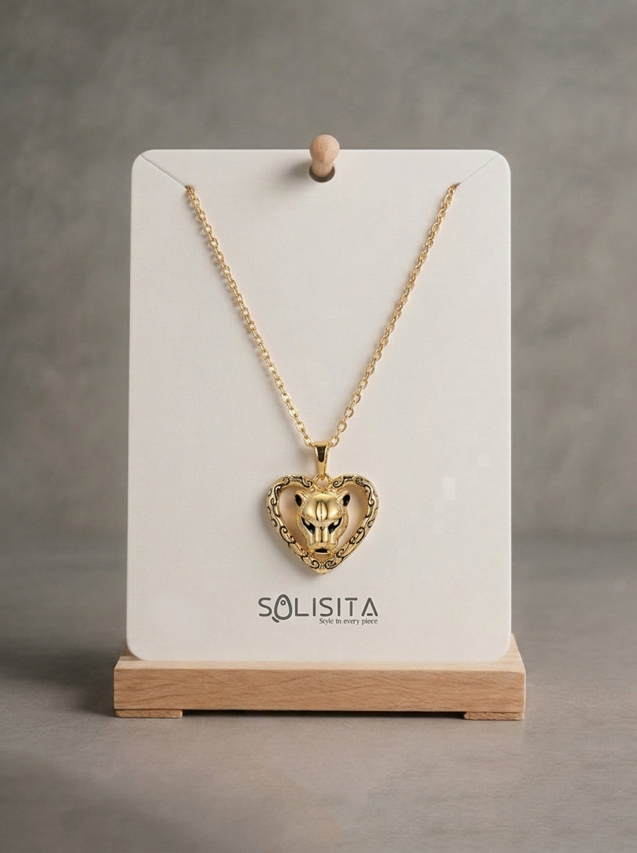 Vintage Panther Heart Pendant Gold On-Neck Styled — Solisita