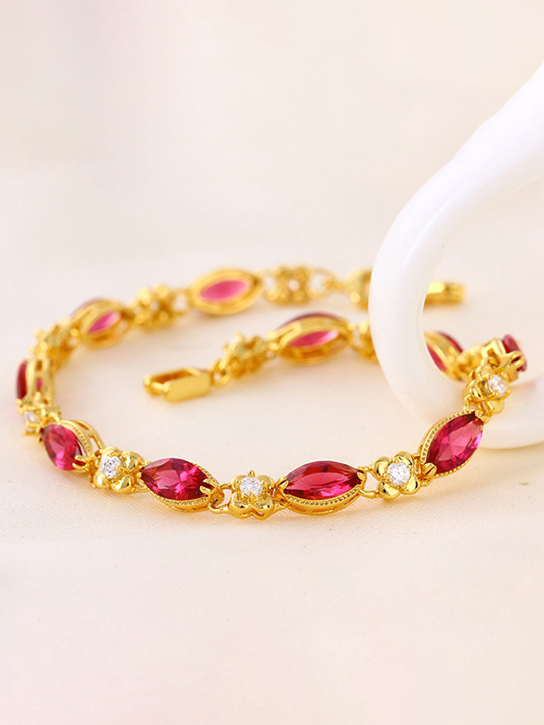 Vintage Ruby Marquise Bracelet Gold Angle View — Solisita