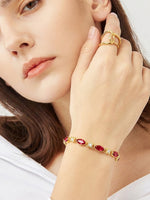 Load image into Gallery viewer, Vintage Ruby Marquise Bracelet Gold Side View — Solisita
